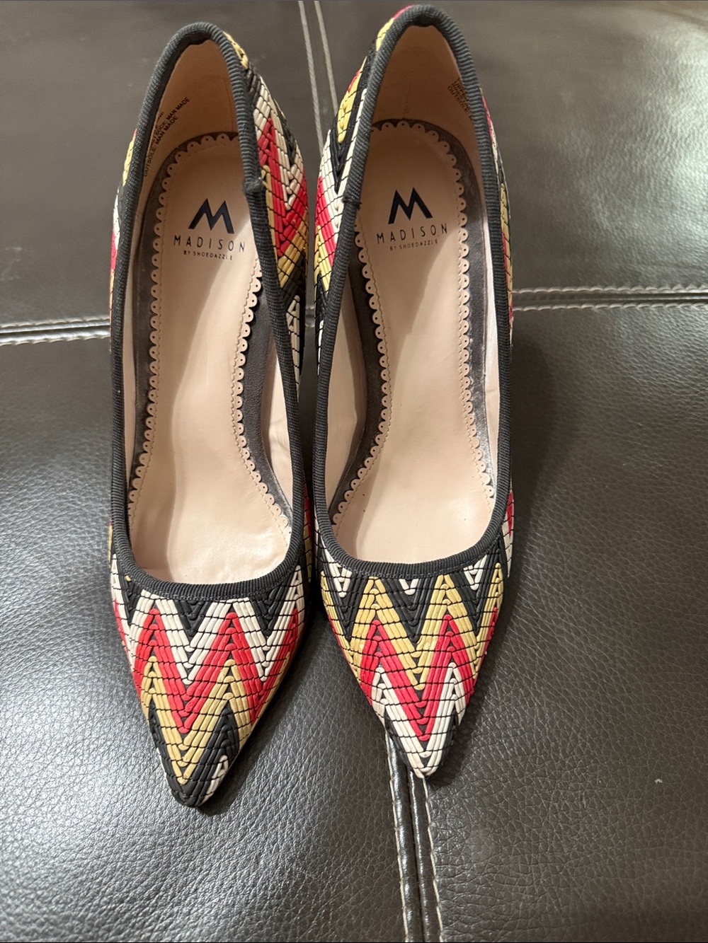 Shoe Dazzle Pointed-Toe Zigzag Pumps - Red, Yellow, Black, White